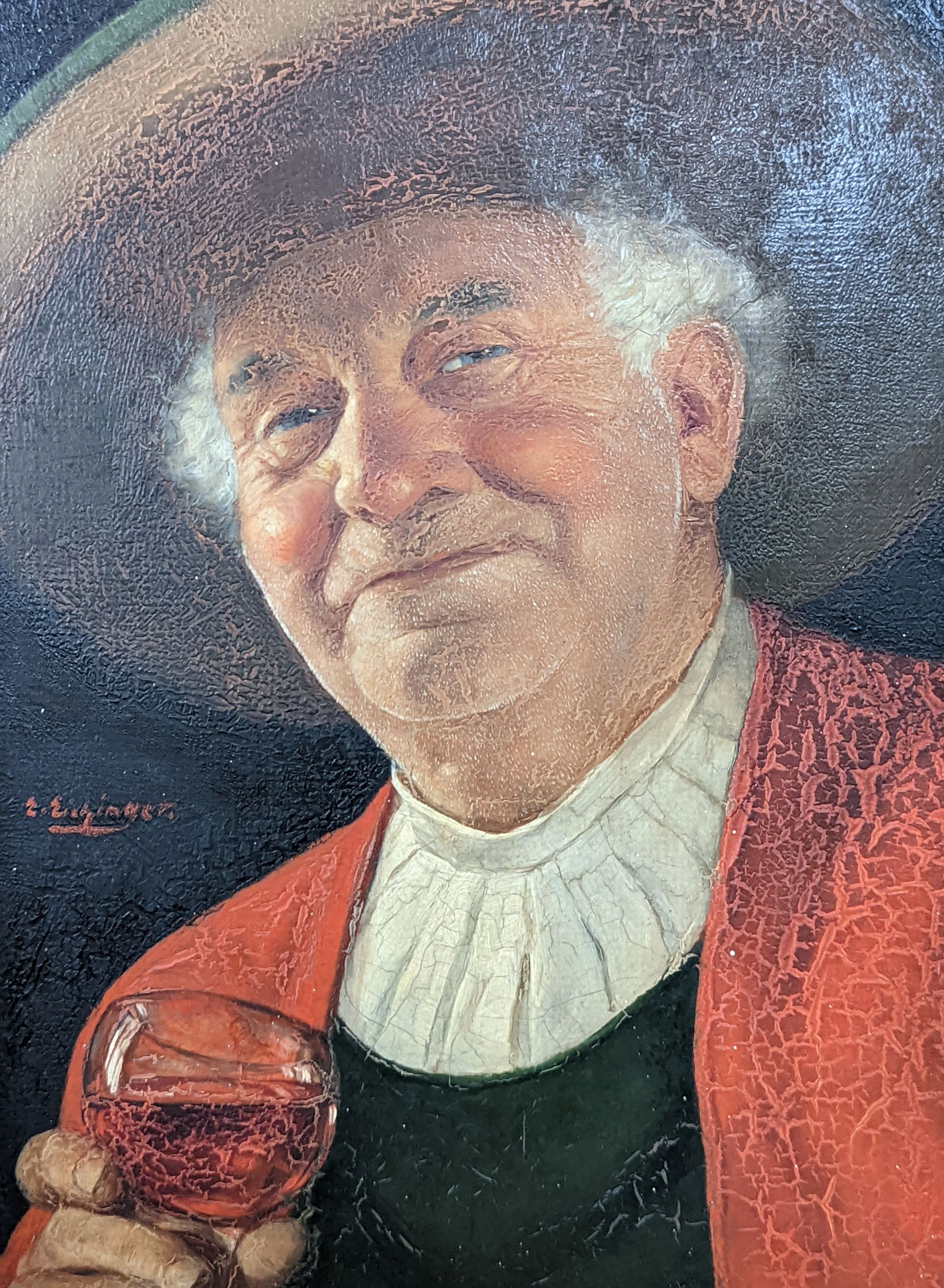 Erwin Eichinger (1892-1950), oil on panel, Austrian gentleman with a glass of wine, signed, 25 x 19cm